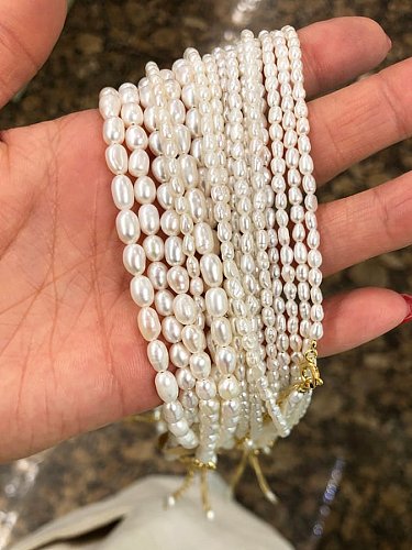Collar minimalista redondo blanco perla de agua dulce de plata de ley 925