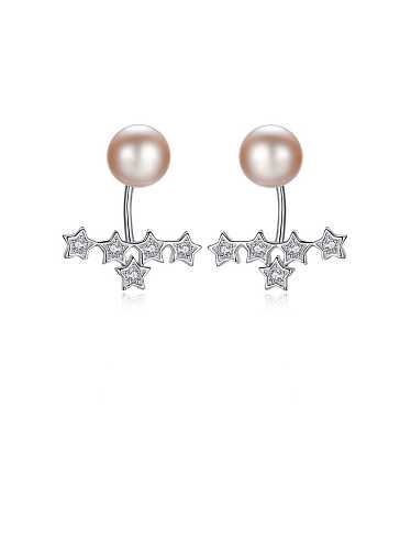 925 Sterling Silver White Freshwater Pearl Star Trend Drop Earring