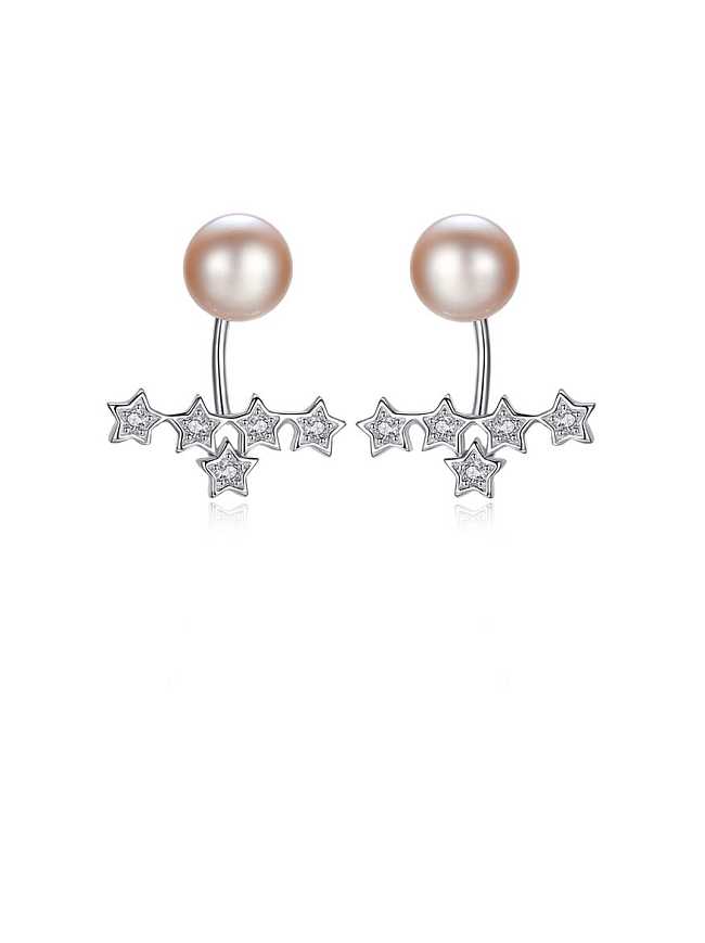 925 Sterling Silver White Freshwater Pearl Star Trend Drop Earring