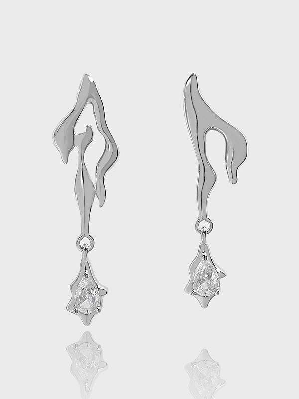 925 Sterling Silver Cubic Zirconia Asymmetry Flame Minimalist Drop Earring