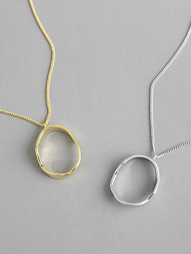 925 Sterling Silver With Hollow Simplistic Geometric Oval Necklaces