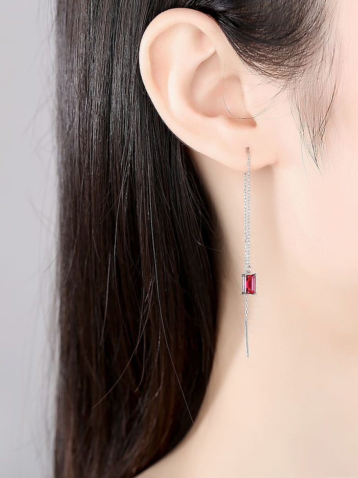 925 Sterling Silver Cubic Zirconia Geometric Minimalist Threader Earring