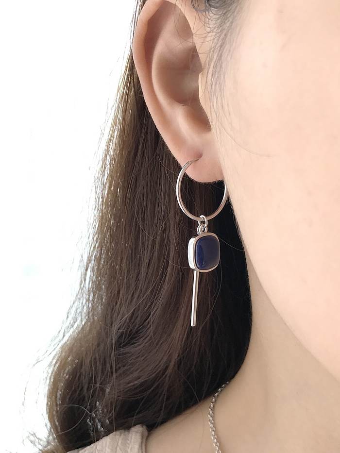 925 Sterling Silver Blue Acrylic Tassel Minimalist Threader Earring