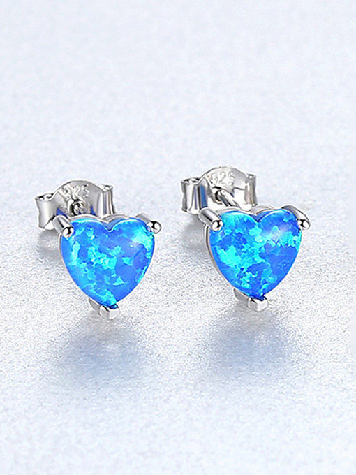 925 Sterling Silver With Opal Cute Heart Stud Earrings