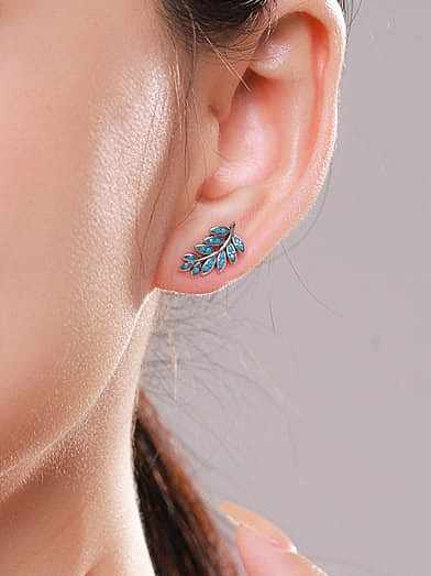 925 Sterling Silver Cubic Zirconia Leaf Vintage Stud Earring