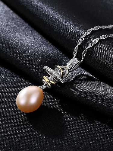 925 Sterling Silver Water Wave Chain Freshwater Pearl Pendant Necklace