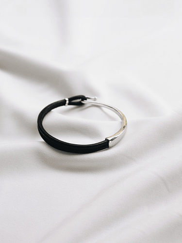 Bracelet de mode en cuir de vachette en argent pur (pour hommes et femmes)