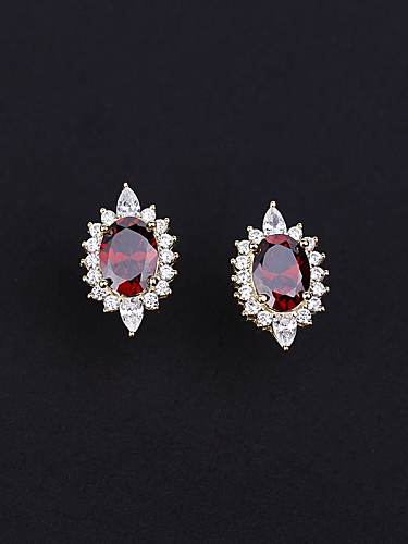 925 Sterling Silver Cubic Zirconia Red Flower Vintage Stud Earring