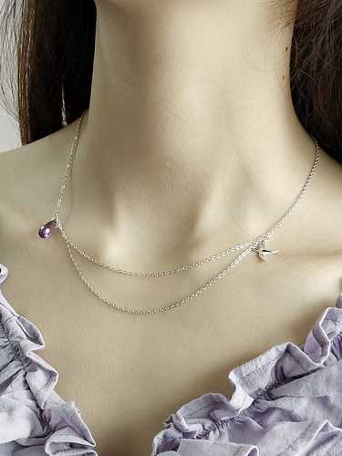 925 Sterling Silber Kristall lila Wassertropfen Trend mehrsträngige Halskette