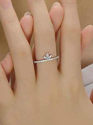 925 Sterling Silver Cubic Zirconia Leaf Dainty Band Ring