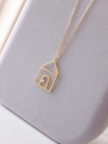 925 Sterling Silver Cubic Zirconia House Minimalist Necklace