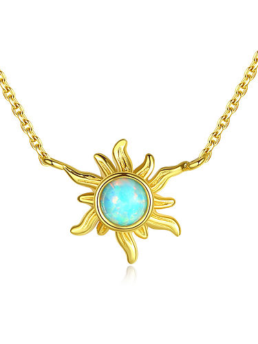 925 Sterling Silver With Opal Cute Sun Necklaces