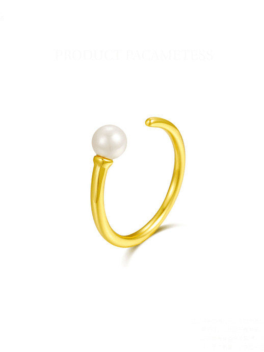 Pure silver 18k-gold synthetic Pearl free size Ring