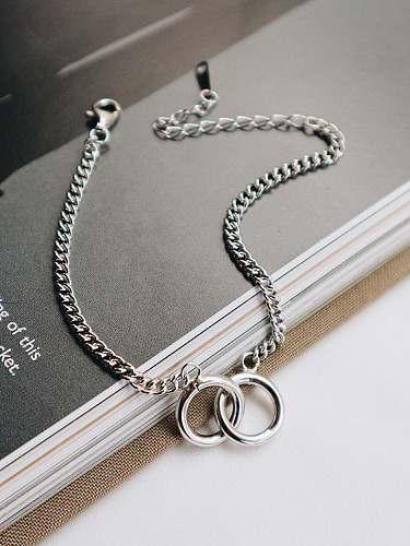 Bracelet en argent sterling à double anneau de style minimaliste rétro