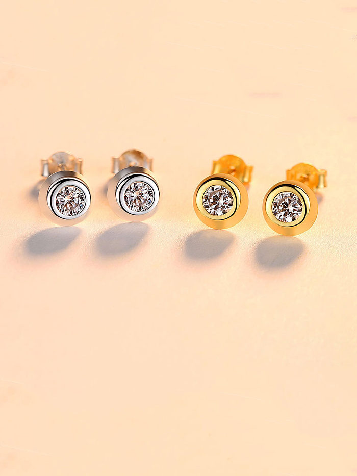 Boucles d'oreilles rondes simplistes en argent sterling 925 avec zircon cubique
