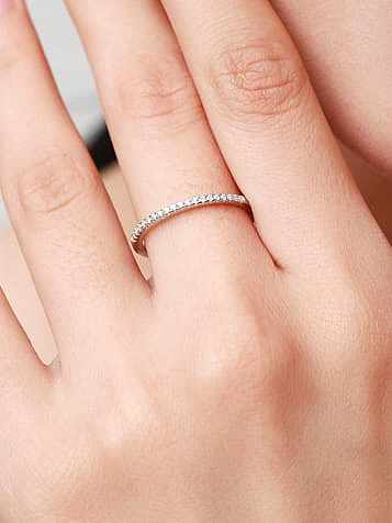 925 Sterling Silver Cubic Zirconia Minimalist Simple Row Drill Round Band Ring
