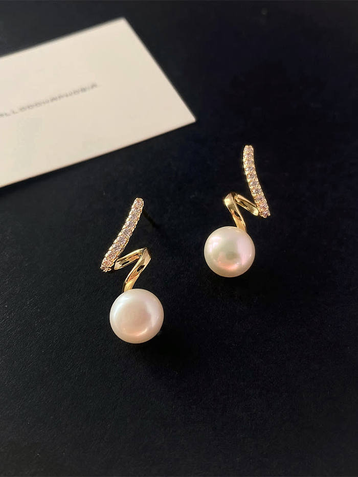 925 Sterling Silver Imitation Pearl White Ball Dainty Drop Earring