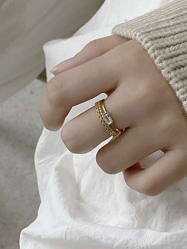 925 Sterling Silver Cubic Zirconia Geometric Vintage Stackable Ring