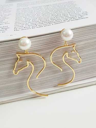 925 Sterling Silver Imitation Pearl White Horse Minimalist Hook Earring
