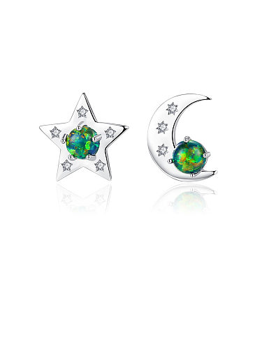 925er Sterlingsilber mit niedlichen Stern-Mond-Asymmetrie-Ohrsteckern aus Opal