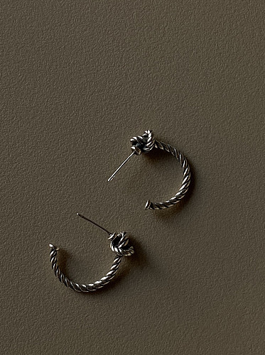 Boucles d'oreilles irrégulières en argent sterling 925 avec torsade vintage plaqué argent antique