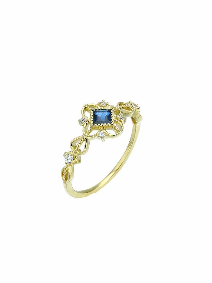 925 Sterling Silver Cubic Zirconia Blue Flower Vintage Band Ring