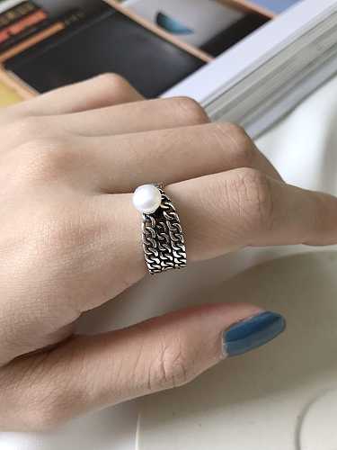 Artisan Solitaire Ring aus 925er Sterlingsilber Imitationsperle