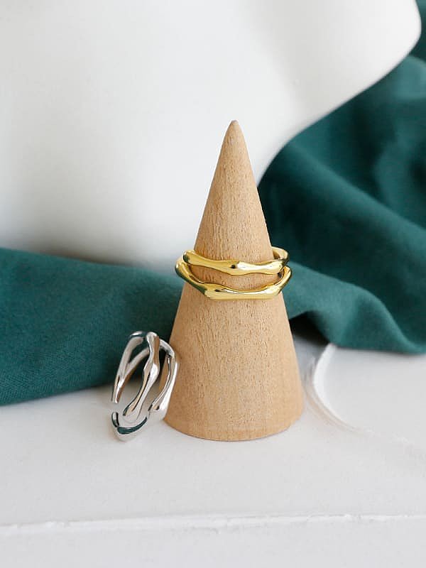 925 Sterling Silver With Gold Plated Simplistic Geometric Free Size Rings