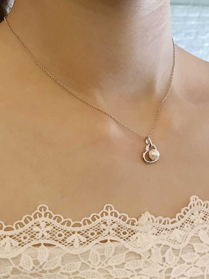 925 Sterling Silver Imitation Pearl Simple heart pendant Necklace