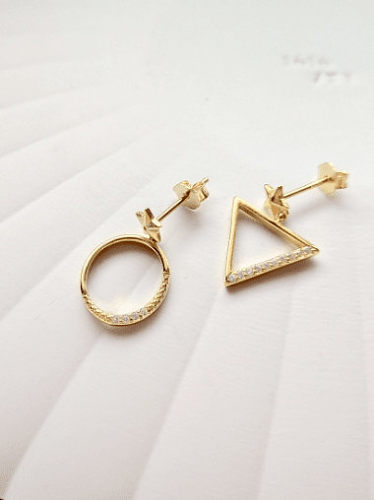 Alfinetes de orelha em ouro assimétrico triângulo geométrico em prata de lei