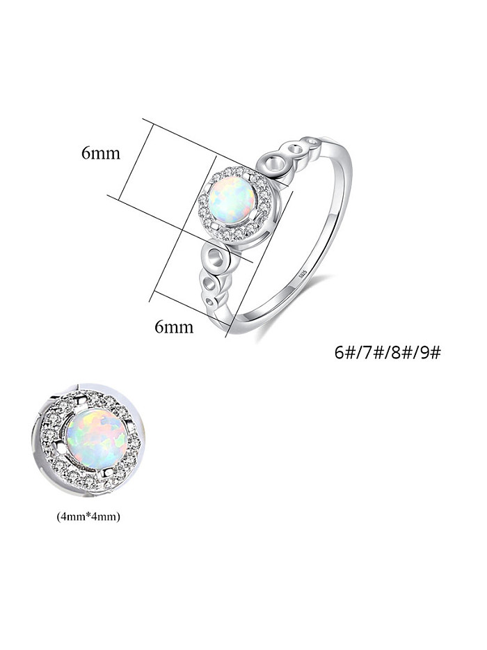 Anéis de faixa redonda simplista de prata esterlina 925 com opala