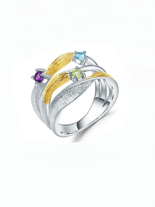 925 Sterling Silver Swiss Blue Topaz Geometric Luxury Stackable Ring