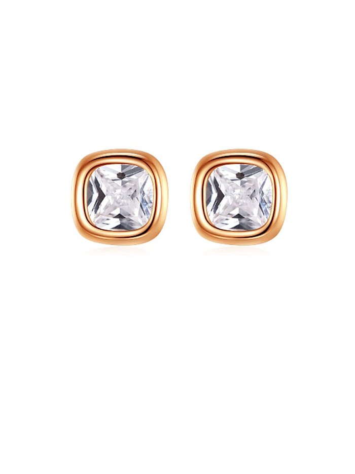 925 Sterling Silver Glass stone Square Minimalist Stud Earring