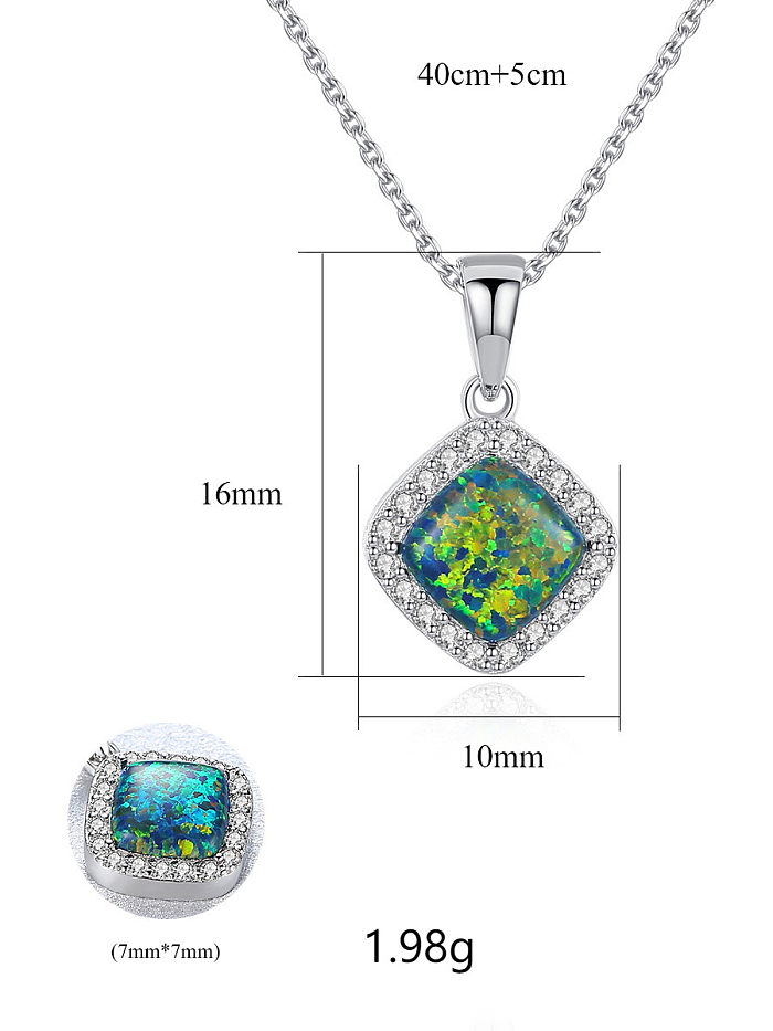 925 Sterling Silber Opal Multi Color Einfache quadratische Halskette mit Anhänger