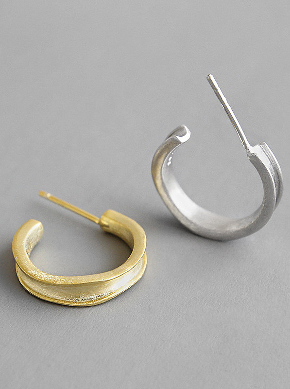 Boucles d'oreilles géométriques simplistes en argent sterling 925 avec plaqué or