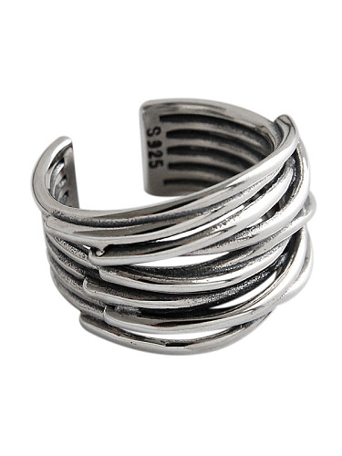 925 Sterling Silver With Antique Silver Plated Vintage Multi-layer line free size Rings