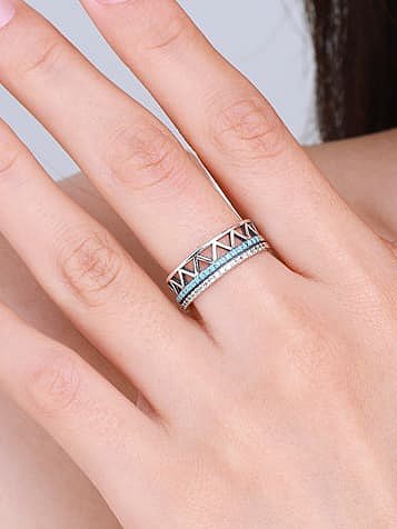 Stapelbarer Ring aus 925er Sterlingsilber mit türkisfarbenem geometrischem Trend