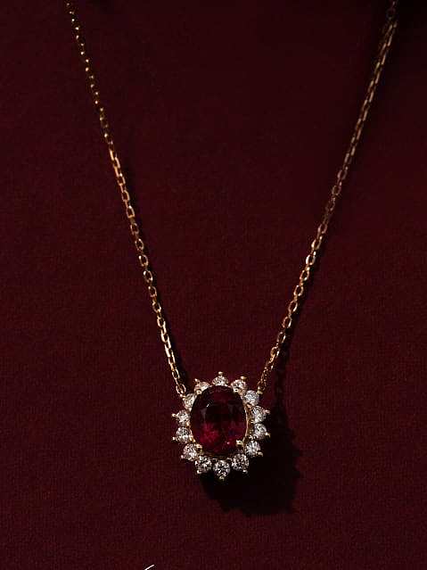 925 Sterling Silver Garnet Flower Dainty Necklace