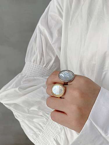 Anel solitário em prata esterlina 925 com concha redonda branca tendência