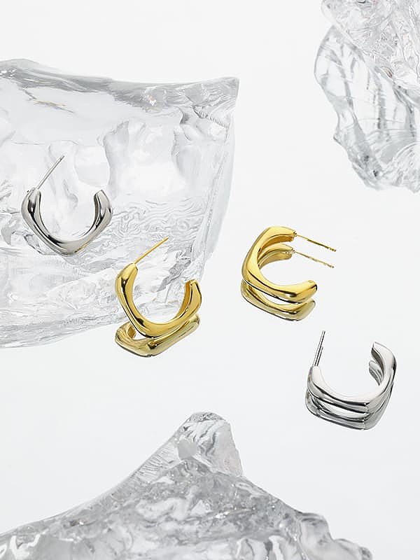 925 Sterling Silver Geometric Minimalist C Shape Stud Earring