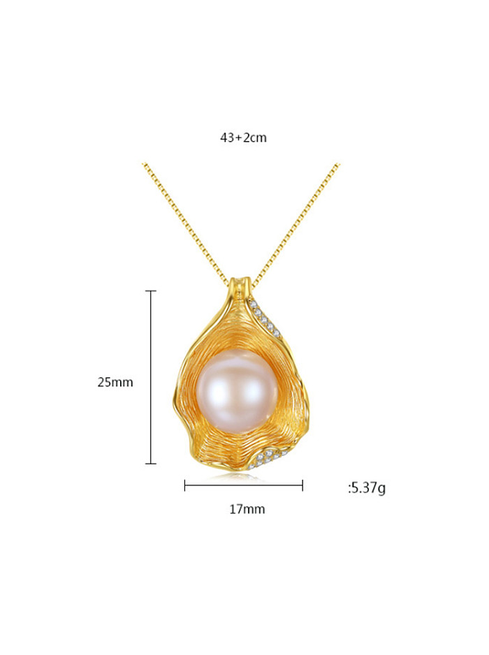 Pure silver shell design freshwater pearl gold necklace