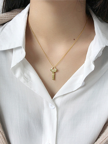 925 Sterling Silver With 18k Gold Plated Classic Key Necklaces