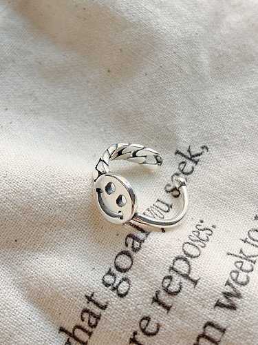 925 Sterling Silver Chain Smile Vintage free size Ring
