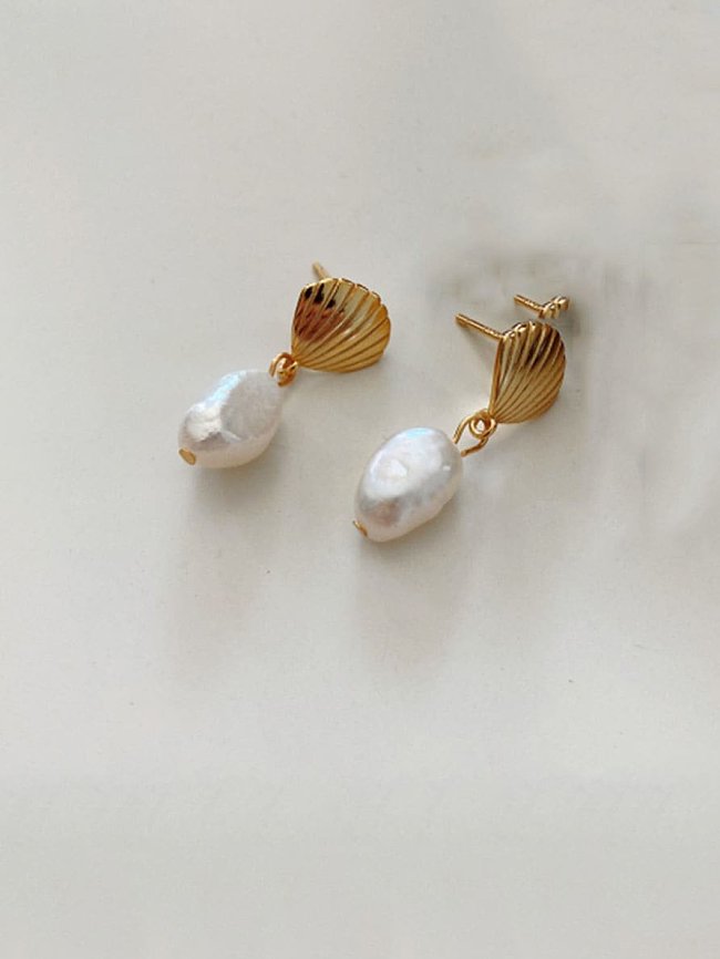925 Sterling SilverVintage Shell Freshwater Pearl Drop Earring