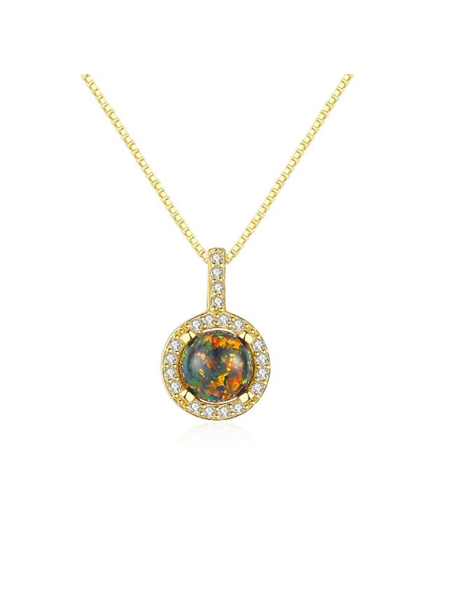 Collier pendentif rond simple opale en argent sterling 925