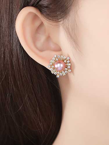 925 Sterling Silver Cubic Zirconia Flower Statement Stud Earring