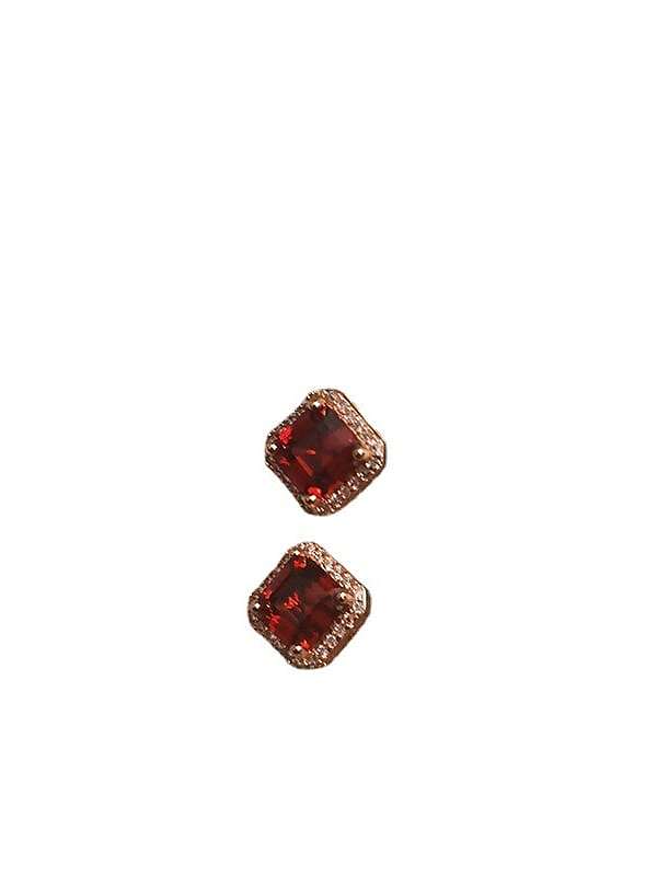 925 Sterling Silver Cubic Zirconia Red Geometric Dainty Stud Earring