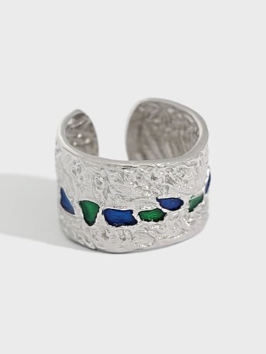 Anel de banda artesanal irregular de esmalte prata esterlina 925