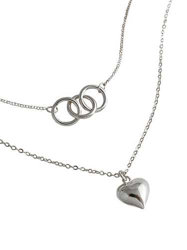 925 Sterling Silver With Glossy Simplistic Geometric Ring Love Double Layer Necklaces