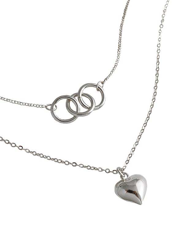 Colares de prata esterlina 925 com anel geométrico simplista brilhante amor dupla camada